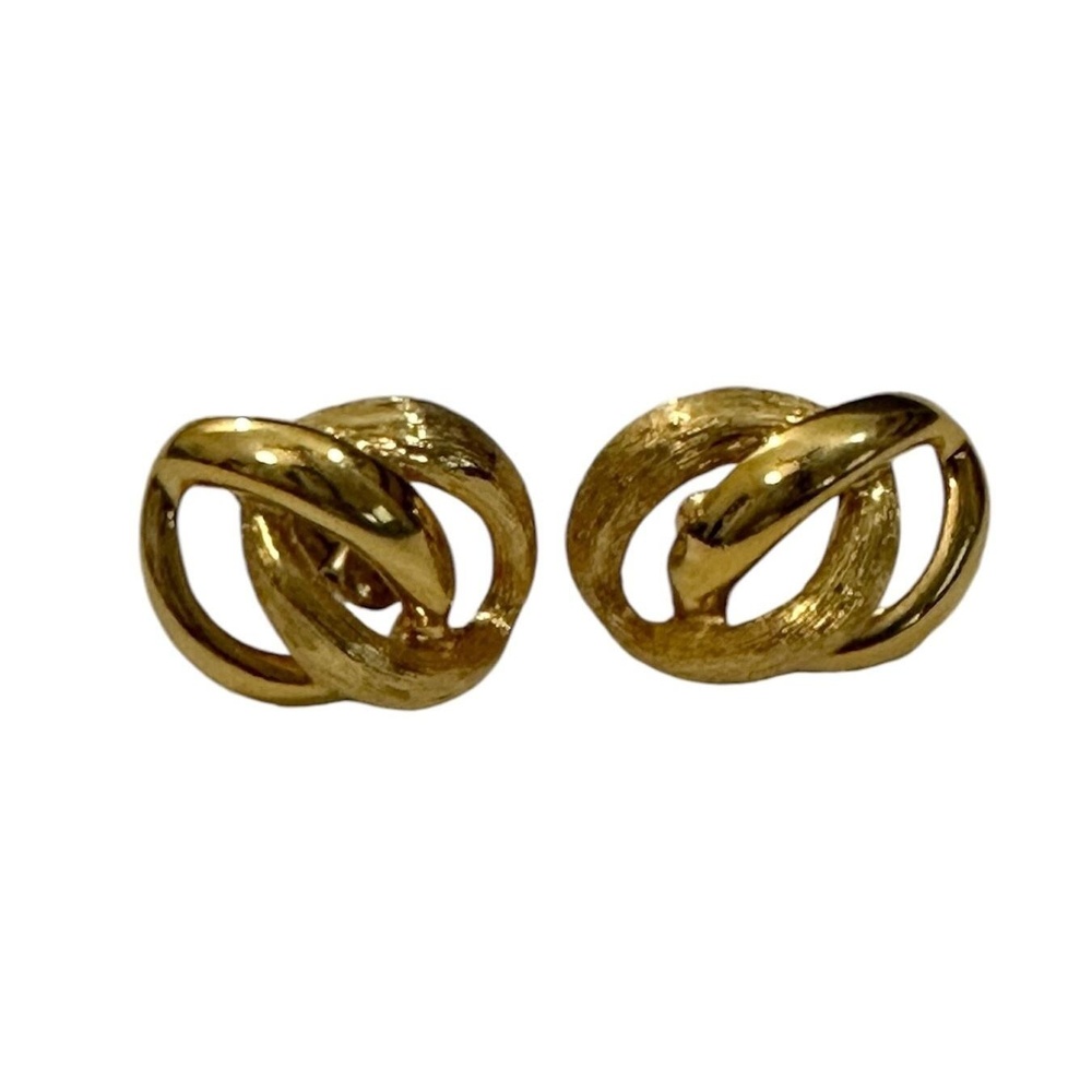 Vintage NAPIER Gold Tone Braided Swirl Earrings Clip On Screw Backs
